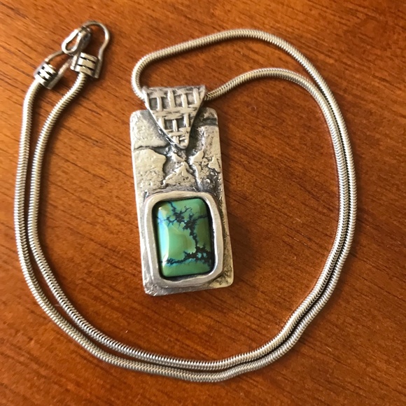 Handmade Sterling Silver Green Turquoise Western-Style Necklace - Picture 2 of 7